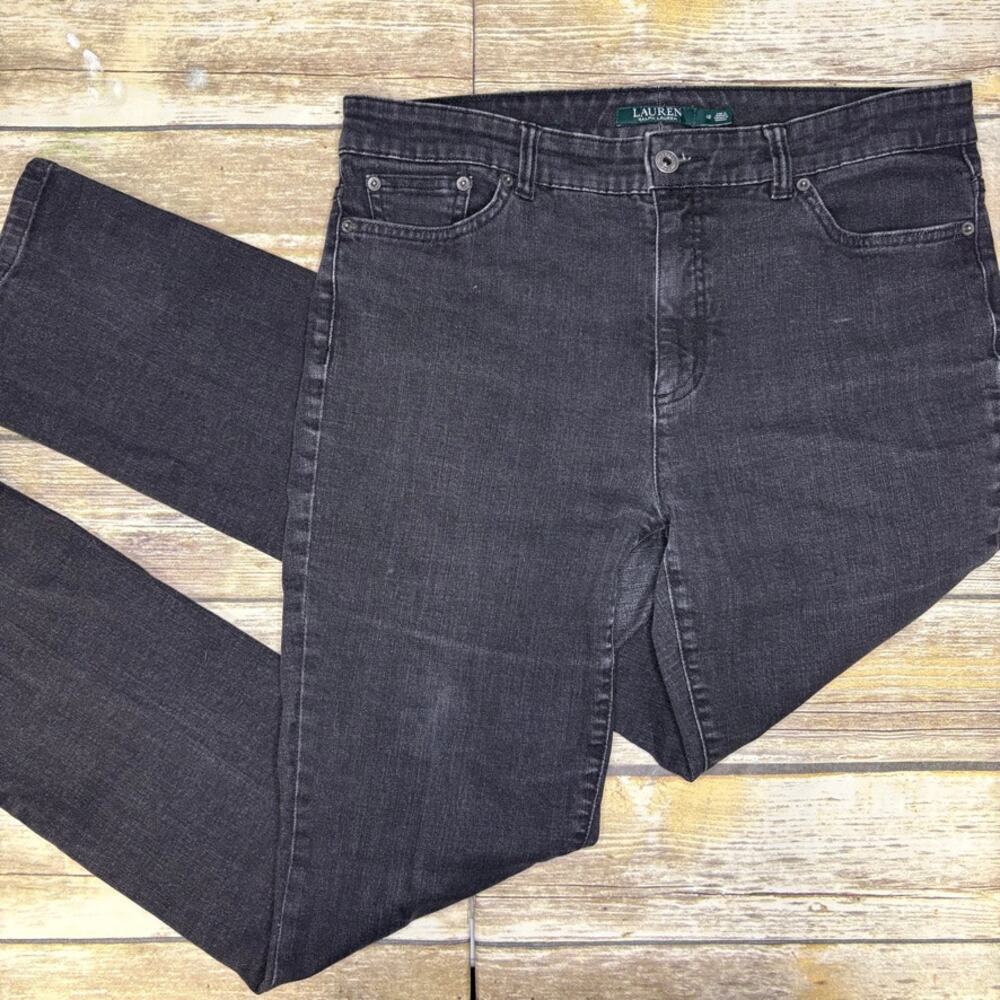 Lauren Ralph Lauren Premier Straight Distressed Black Stretch Jeans Womens Sz 12
